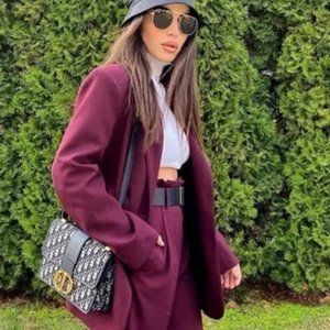 ZARA WOMAN WINE BURGUNDY OVERSIZED STRAIGHT CUT BLAZER OVERSIZED BLAZER JACKET
